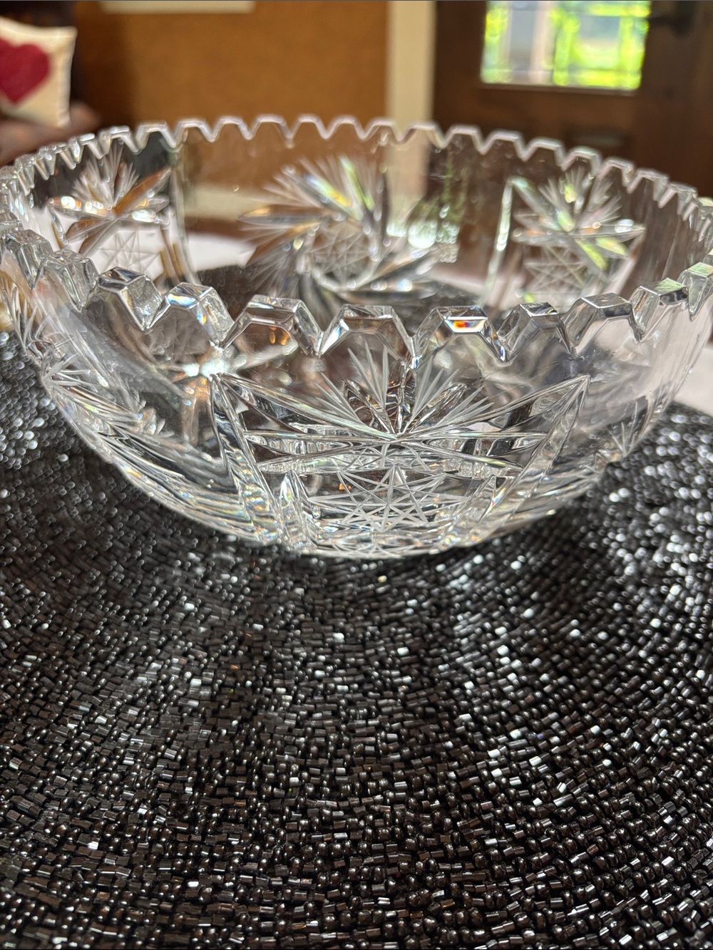 Pinwheel pattern cut Glass bowl
